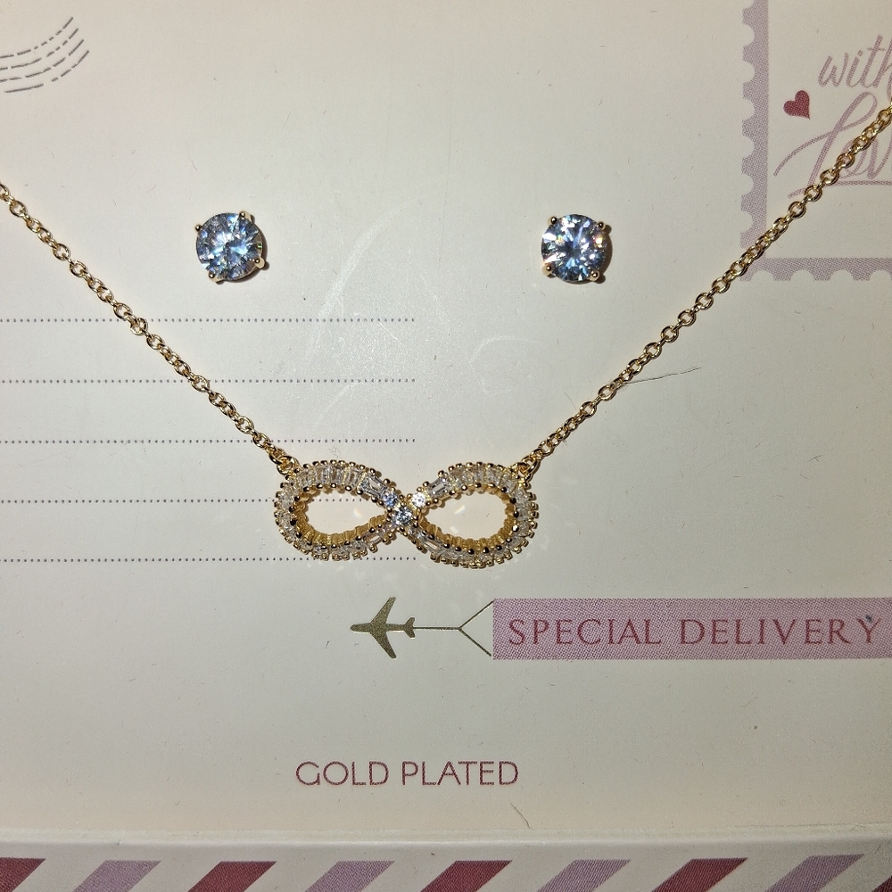 Gold Plated Infinity Necklace and Earring Set